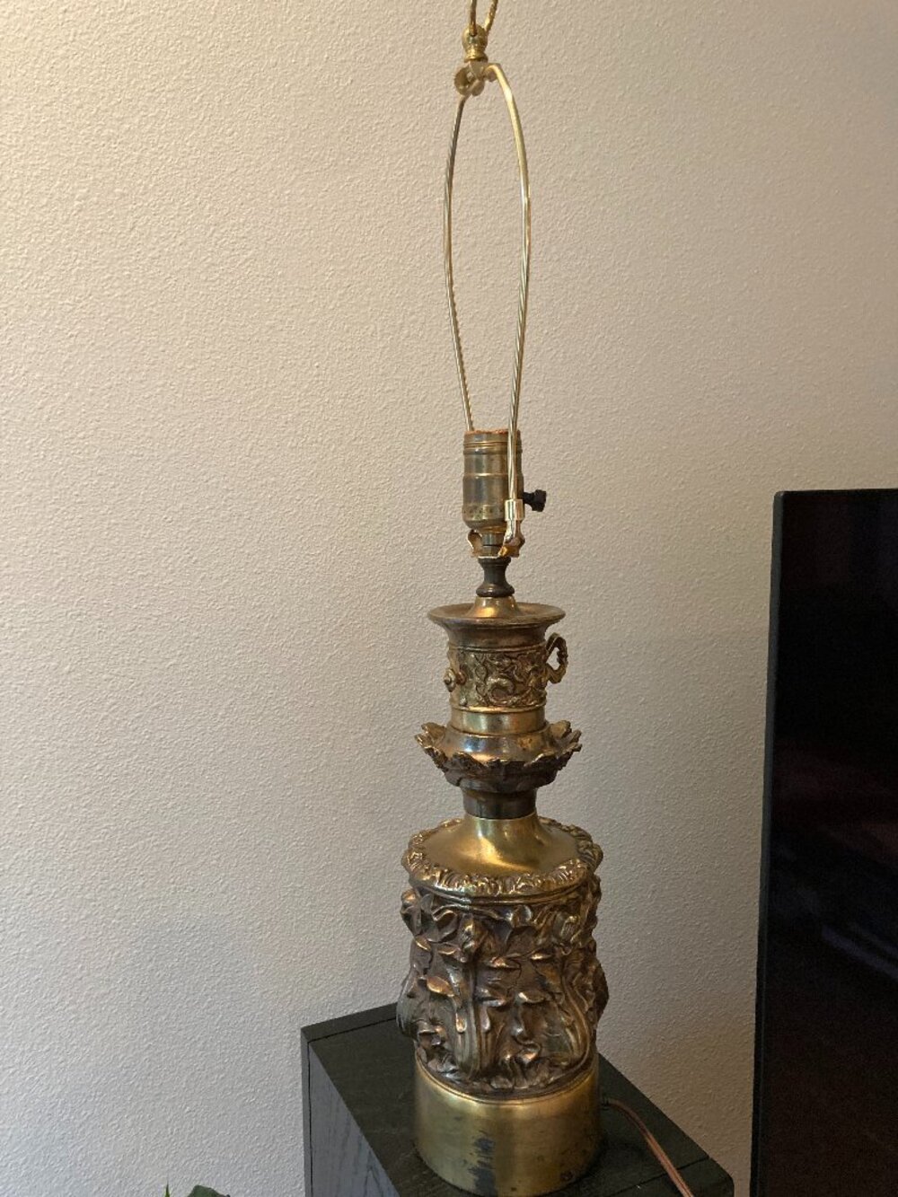 Brass lamp floral vintage 16.5" tall to top of socket.
